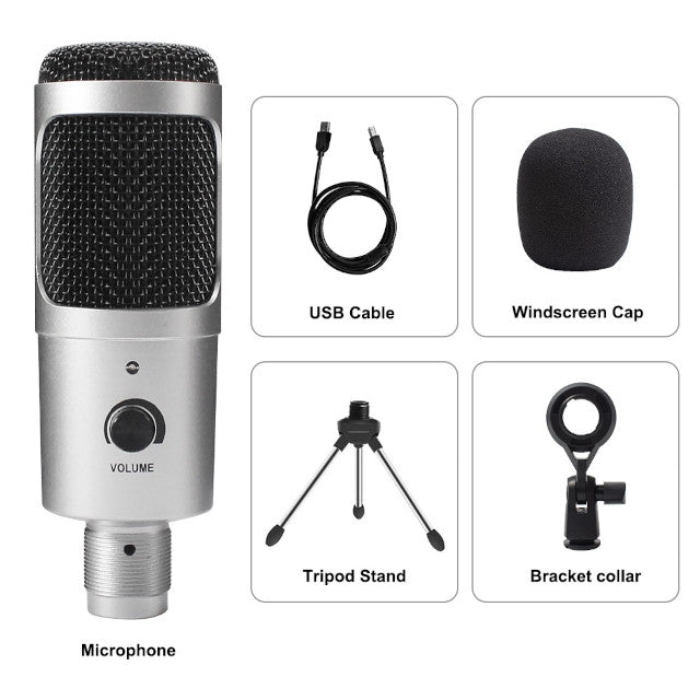 USB Microphone with Boom Arm, Pop Filter, Windscreen, Shock Mount, Table Clamp, Stand