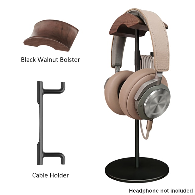 Headphone Stand Black Walnut Wood with Aluminum Base – DeskWerkz