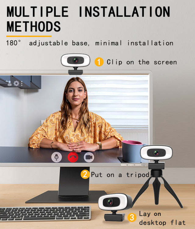 4K Webcam Portable With Microphone and Light